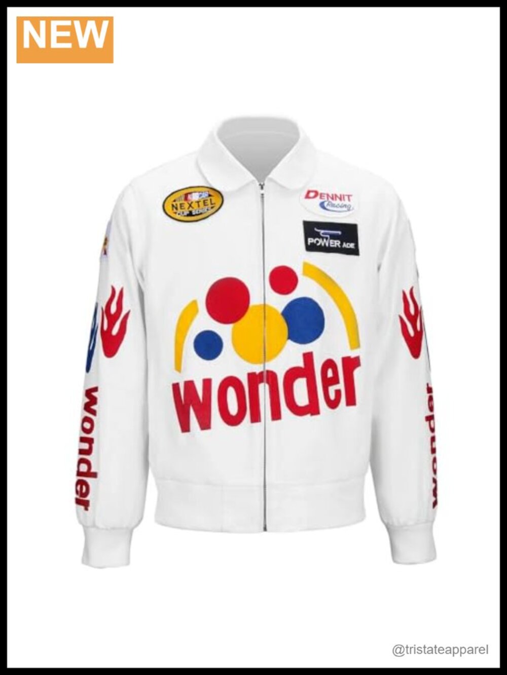 Ricky Bobby Wonder Jacket | White Racing Costume | Long Sleeve Zipper